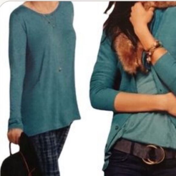 CAbi Swing Tee 0356 Turquoise Flowy Oversized Asymmetrical Hem Office Casual - Picture 3 of 10